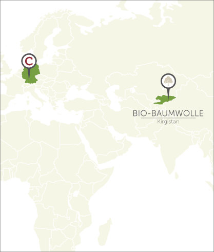 Herkunftsland der Cotonea Bio Baumwolle aus Kirgistan auf der Weltkarte